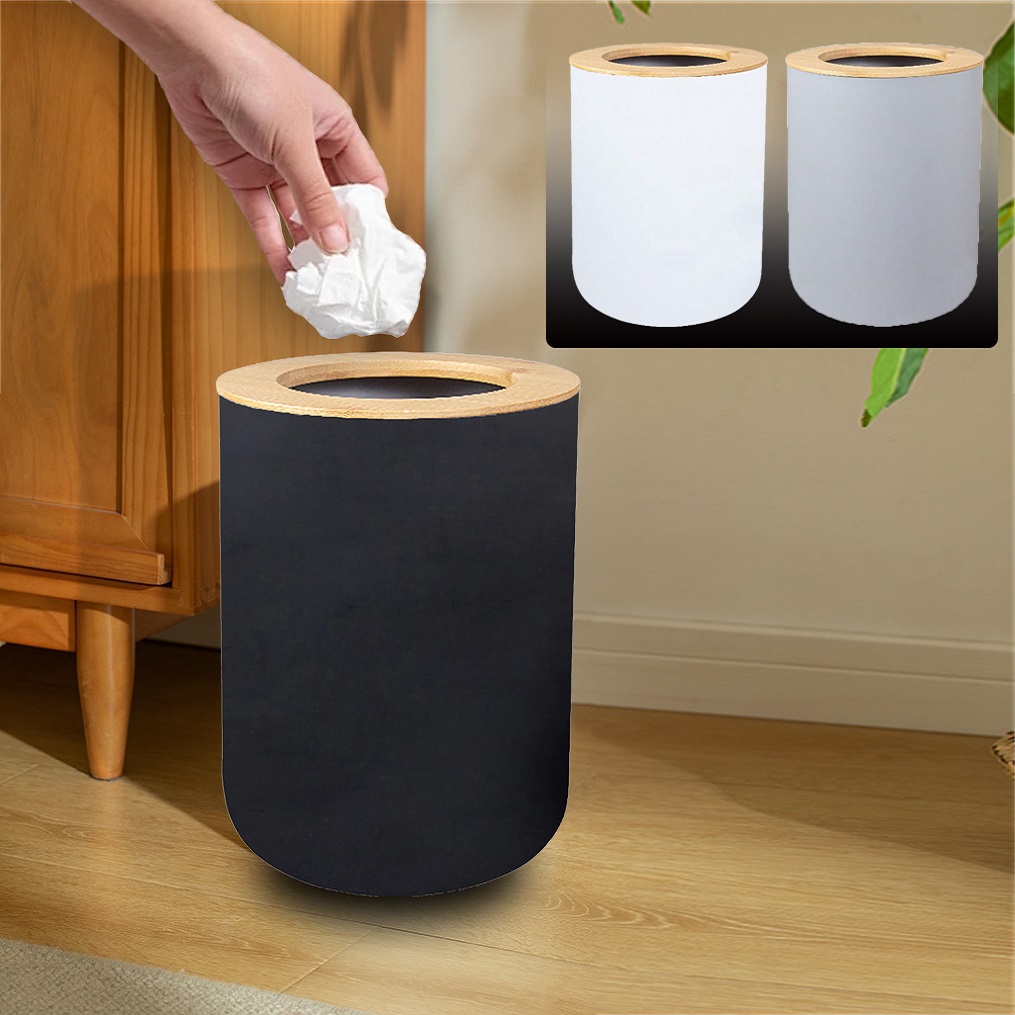 Home Bathroom Trash Can - Black Plastic Trash Bin Modern Waste