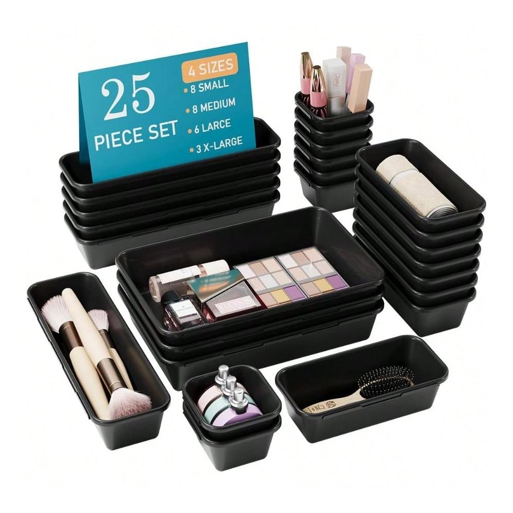 Home Bathroom Gadgets - 25 PCS Black Drawer Organizer Set,