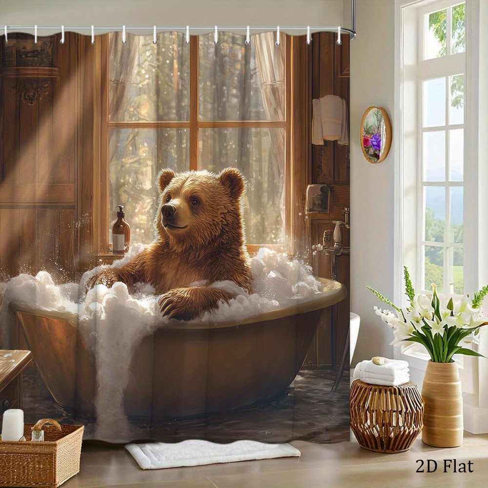 Home Bathroom Tub - Bear Shower Curtain Featuring A Fun