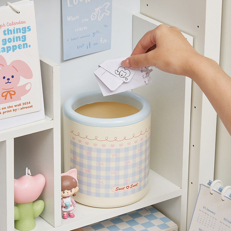 Home Bathroom Trash Can - Cute Plaid Desktop Trash Can, Mini