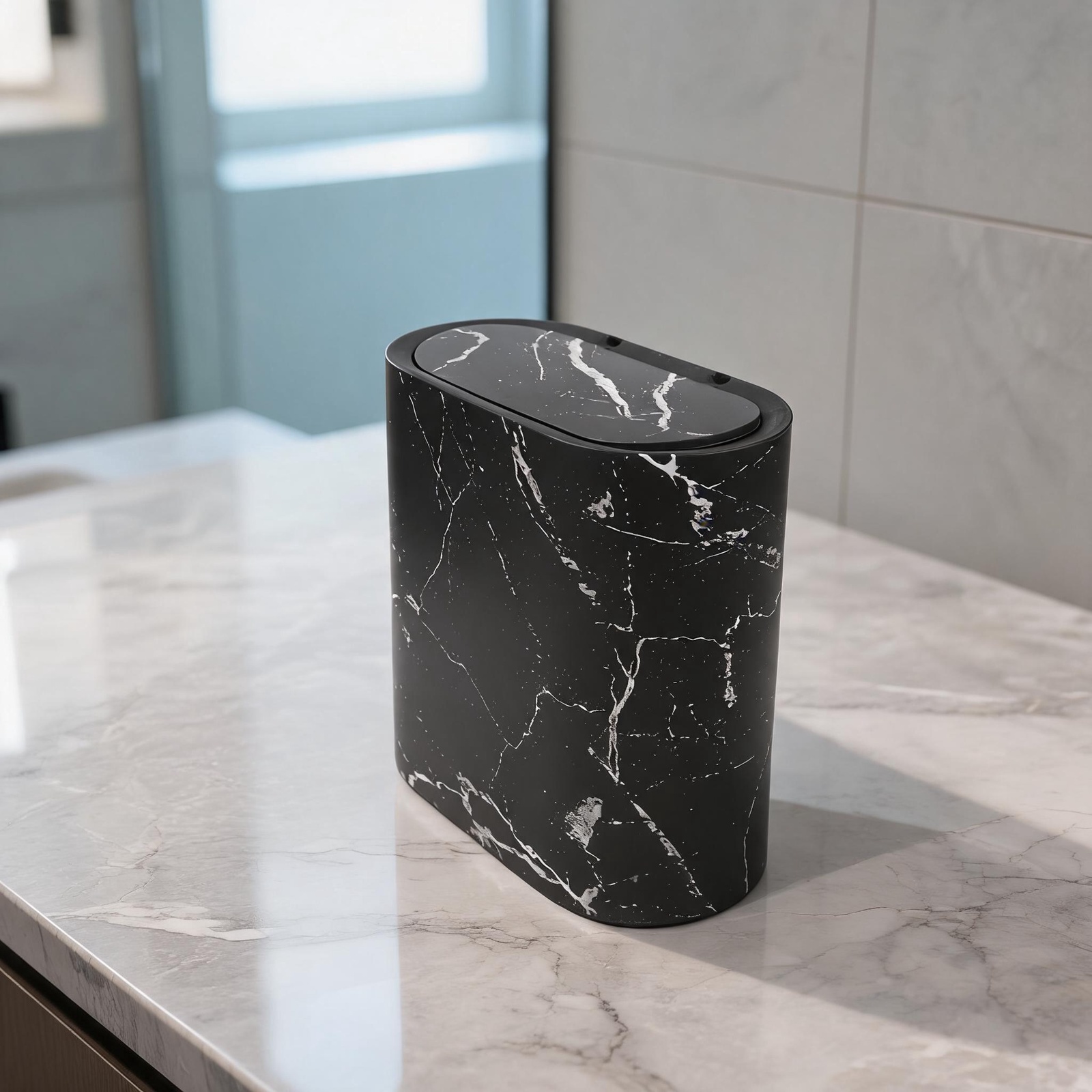 Marble Pattern Slim Trash Can  - Home Bathroom Trash Can recension och pris