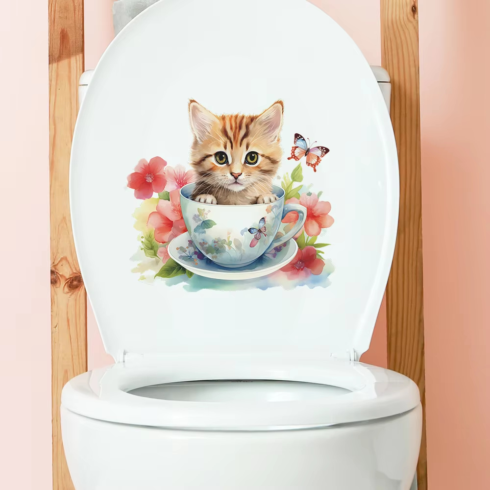Teacup Cat Flower Wall Sticker - Home Bathroom Wall Tiles recension och pris