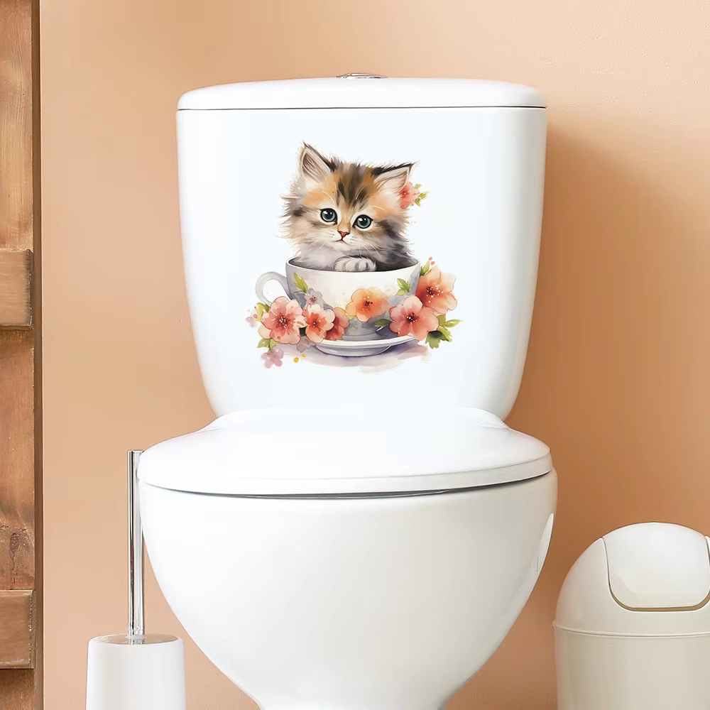 Teacup Cat Flower Wall Sticker - Home Bathroom Wall Tiles recension och pris